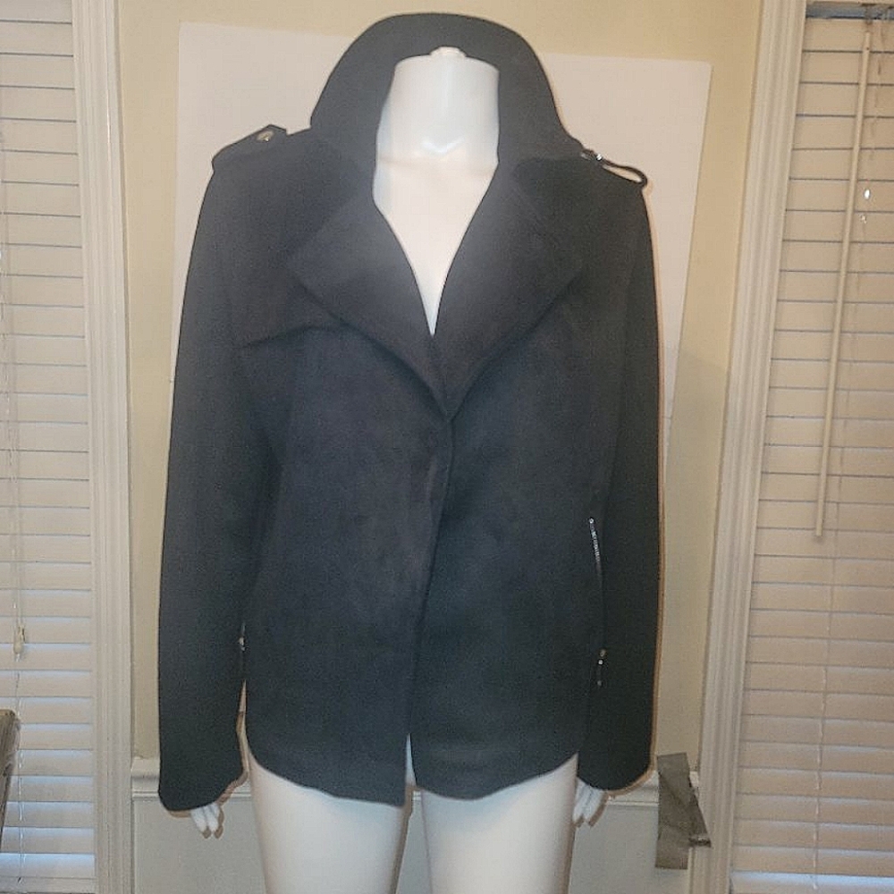 Black FAUX LEATHER LUXURY Jacket, SZ LARGE